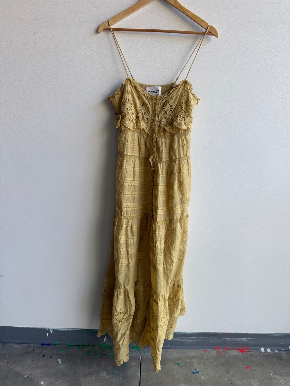 Sleeveless Eyelet Maxi Dress in Mustard Yellow